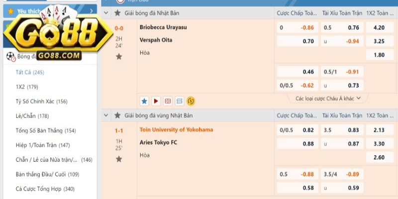 Tại đây còn có danh mục cá cược của nhiều lĩnh vực